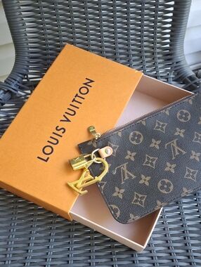 Monogram Canvas Pouch in Brown and Tan with Gold Hardware With LV box